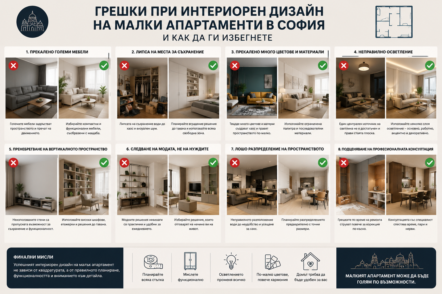 Грешки при интериорен дизайн на малки апартаменти в София и как да ги избегнете